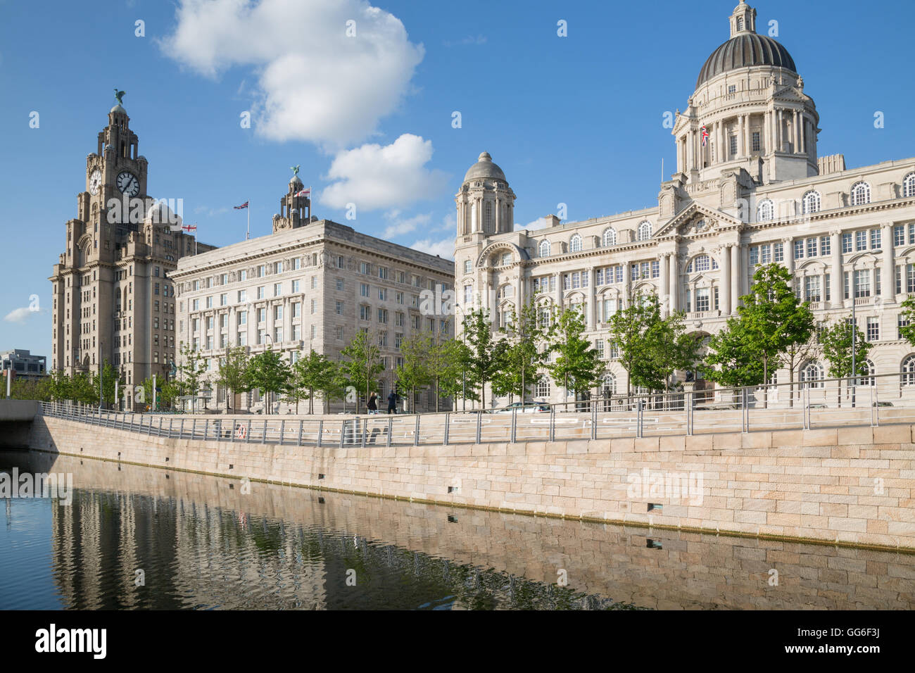 Royal Liver Building, Cunard Building e il porto di Liverpool Edificio, UNESCO, Liverpool, Merseyside England, Regno Unito Foto Stock