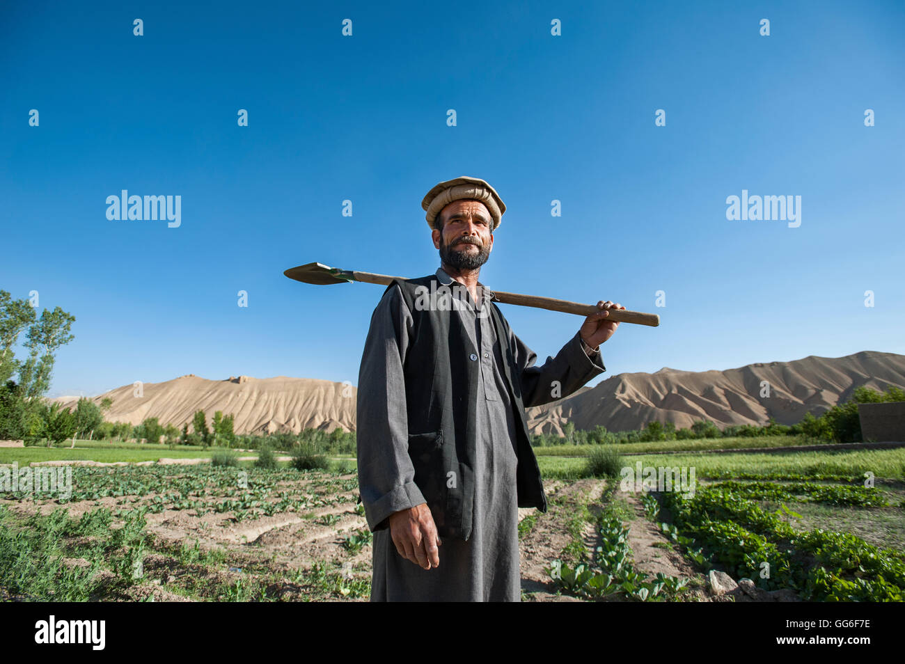 Un agricoltore nella Valle di Bamiyan, Afghanistan, Asia Foto Stock