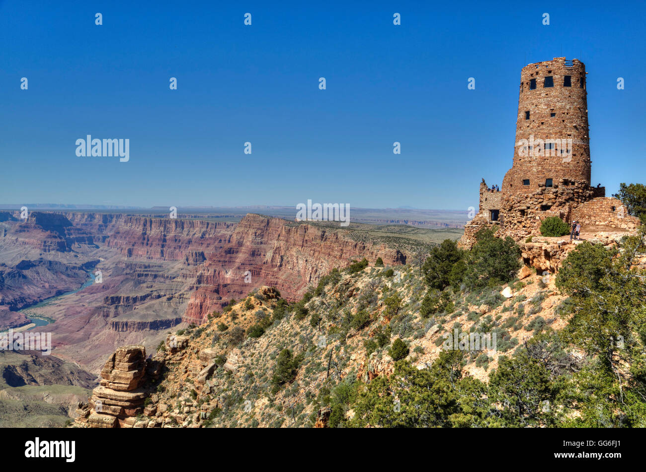 Torre di Guardia, il Fiume Colorado al di sotto, Desert View Point, South Rim, il Parco Nazionale del Grand Canyon, UNESCO, Arizona, Stati Uniti d'America Foto Stock
