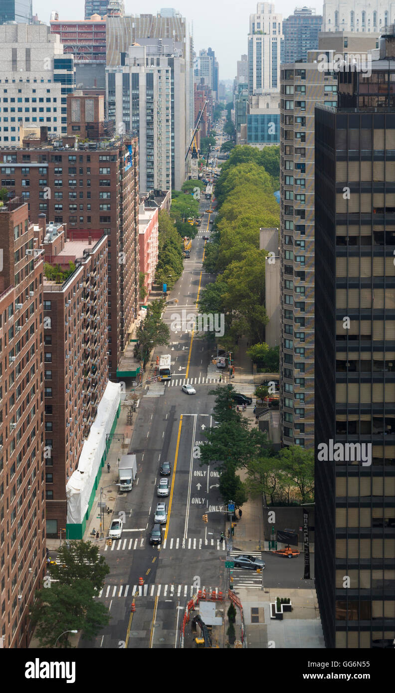 Vista aerea di York Avenue a Manhattan, New York Foto Stock