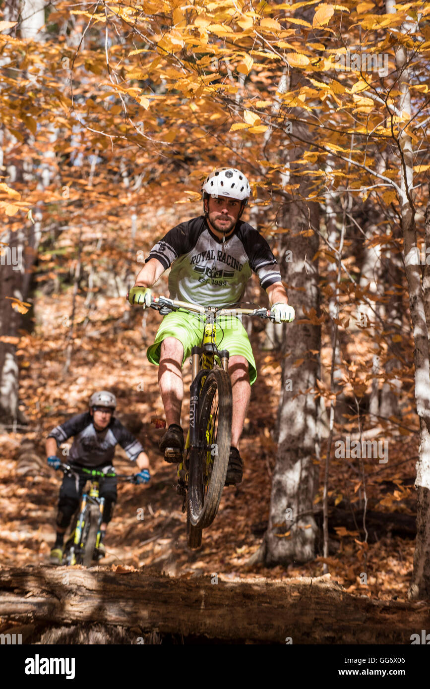 Autunno in mountain bike nelle White Mountains del New Hampshire. Foto Stock