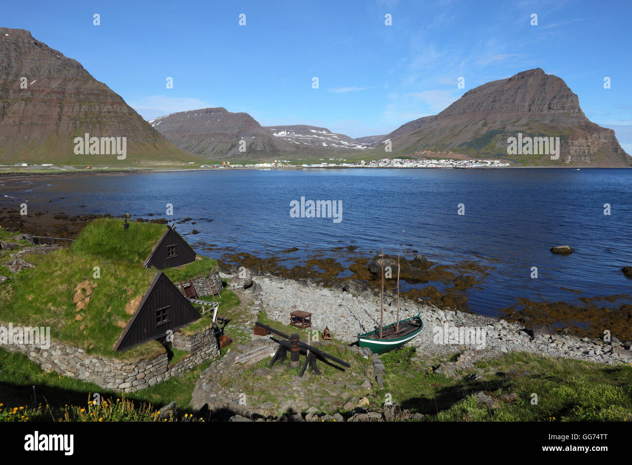 Villaggio di Pescatori museum vicino a Bolungarvik, Islanda Foto Stock