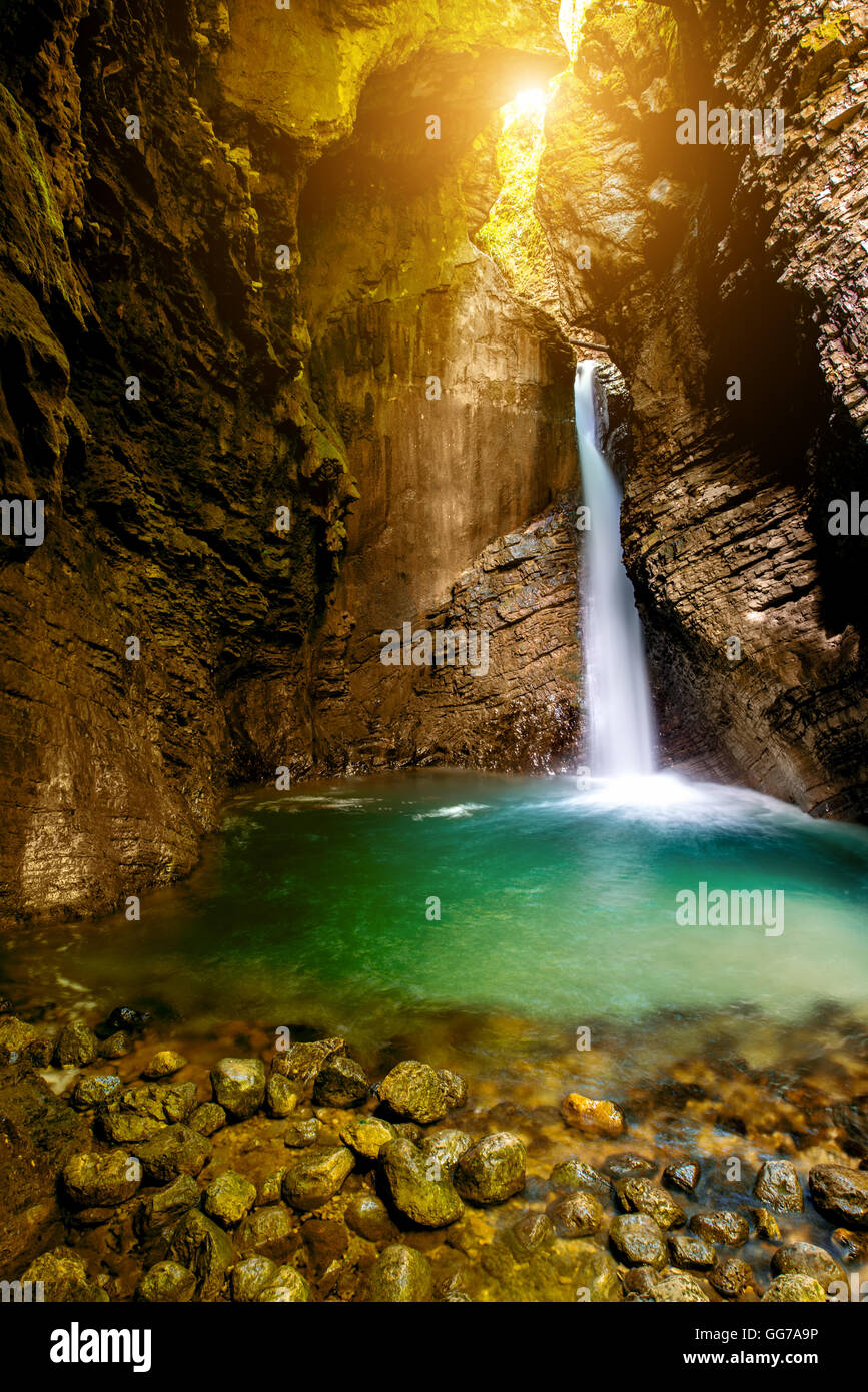 Cascata Kozjak in Slovenia Foto Stock