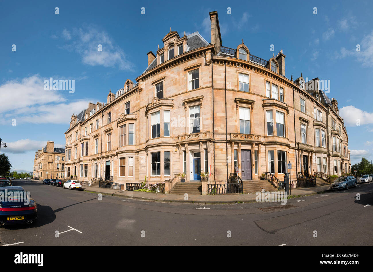 Elegante appartamento di vecchi edifici sulla terrazza del Parco nel west end di Glasgow, Scotland, Regno Unito Foto Stock