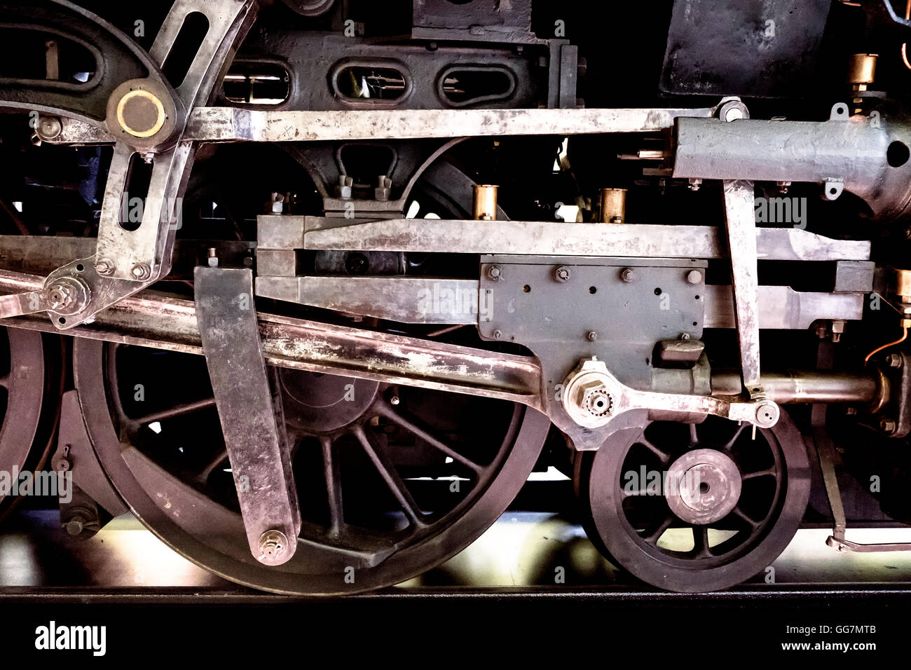 Dettaglio della locomotiva a vapore al Riverside Transport Museum di Glasgow, Regno Unito Foto Stock
