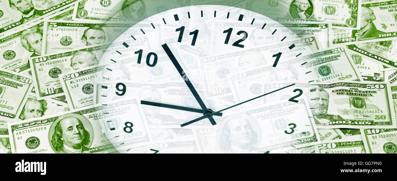 Orologio e moneta americana Foto Stock