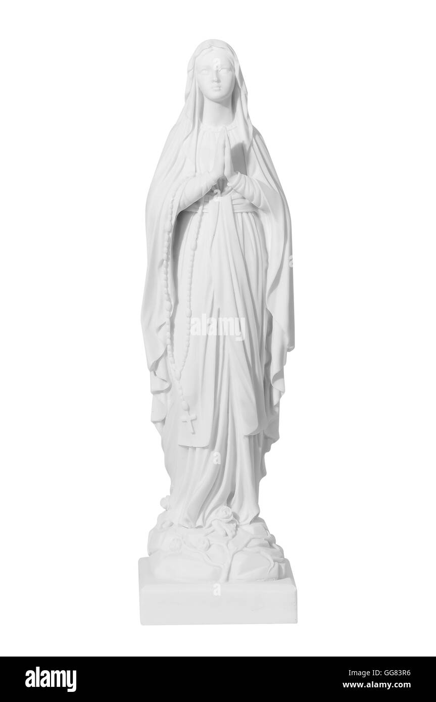 Statua di un religioso giovane donna orante isolato su uno sfondo bianco Foto Stock