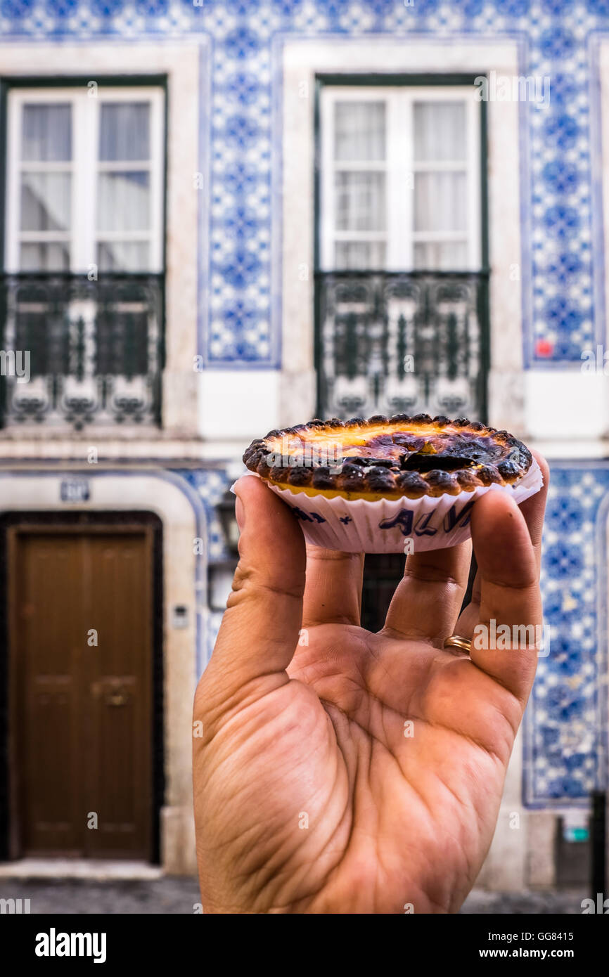 Il tipico Pastel de Nata torta da Lisbona Foto Stock