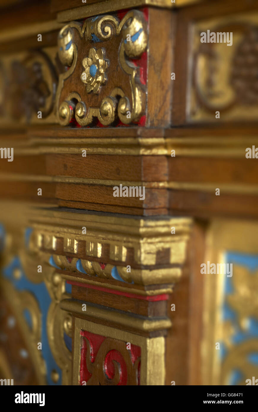 Il carving dettaglio, Burton Agnese Hall, Driffield, East Yorkshire Foto Stock