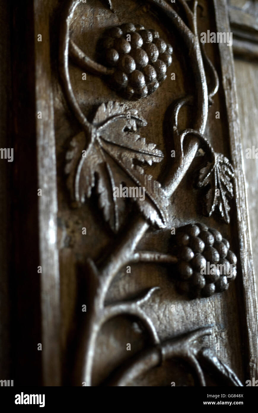 Il carving dettaglio, Burton Agnese Hall, Driffield, East Yorkshire Foto Stock