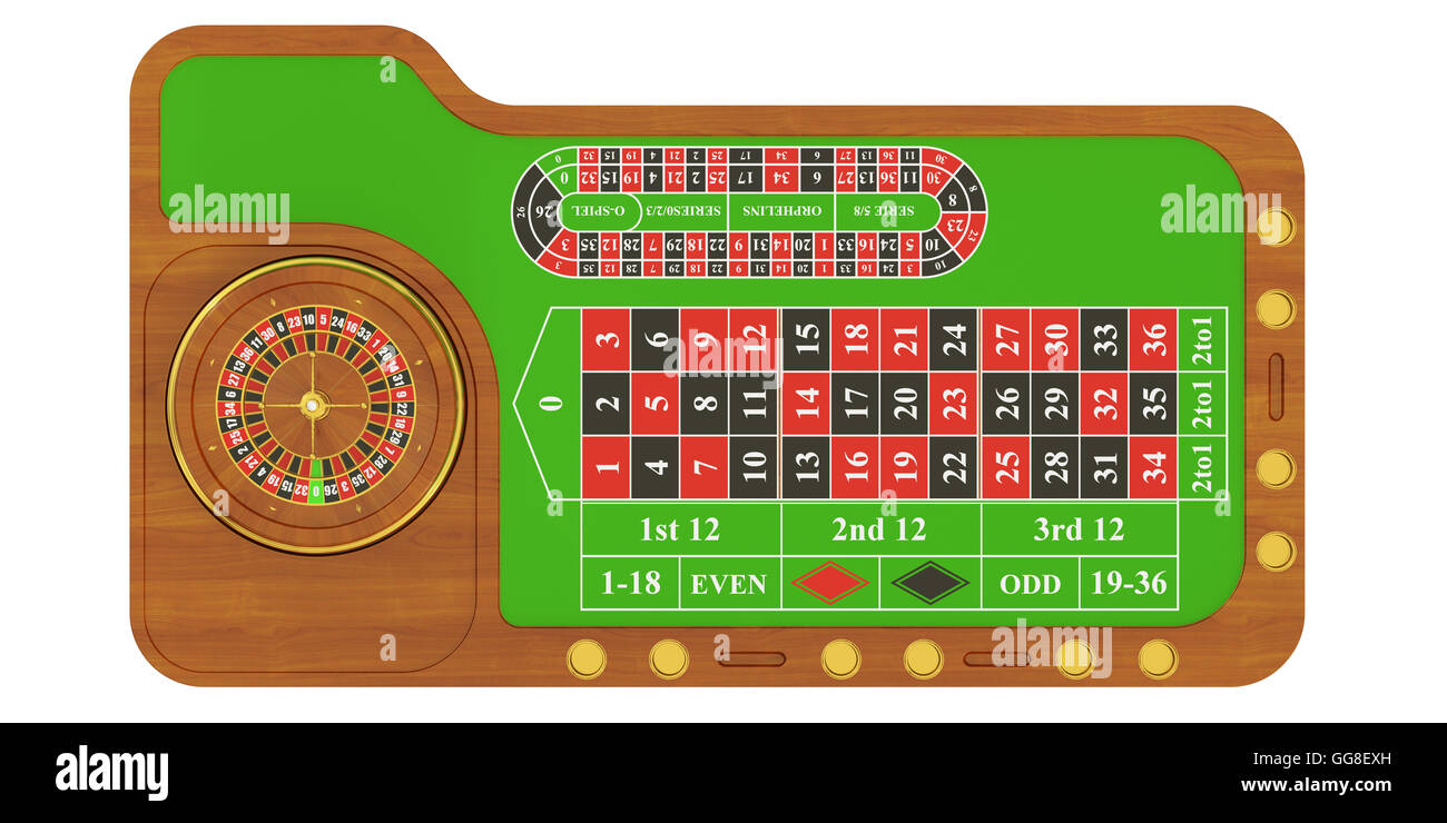 Tabella di casinò con roulette, rendering 3D isolati su sfondo bianco Foto Stock Tabella di casinò con roulette, rendering 3D isolati su sfondo bianco Foto Stock
