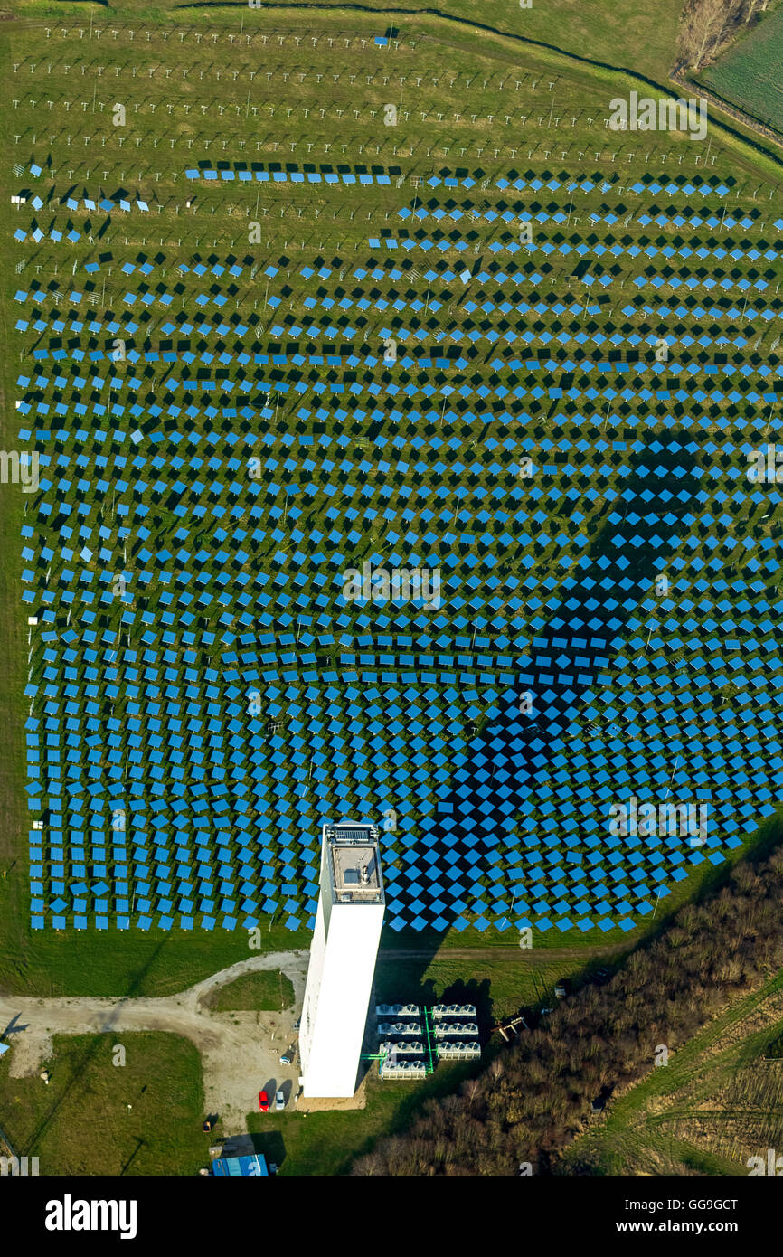 Vista aerea, solare termico sperimentale della stazione di potenza Jülich, forno solare, Specchio, specchio solare, Jülich, Jülich-Zülpicher Börde, Foto Stock