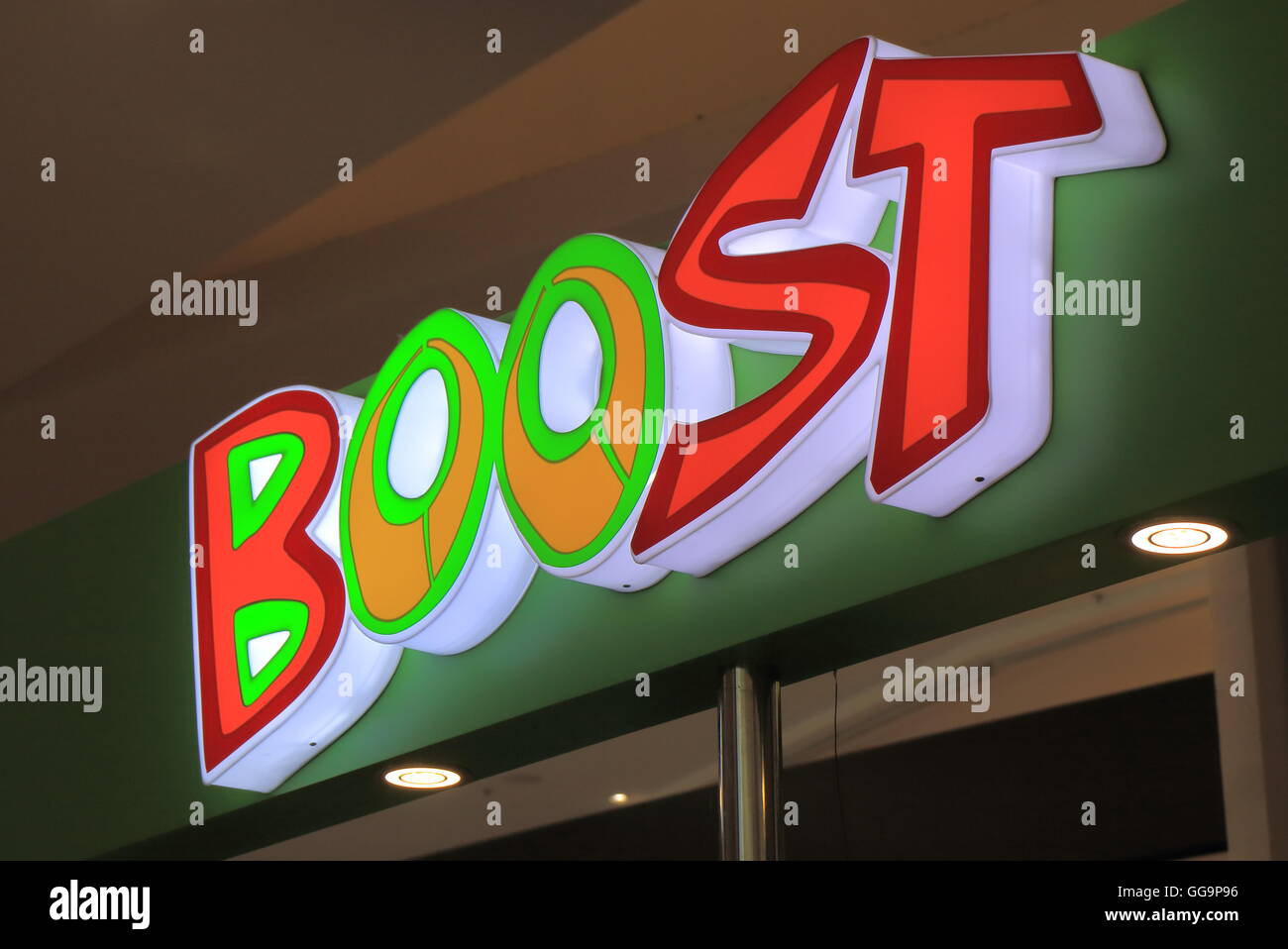 Incrementare il logo della società catena internazionale specializzata nella vendita di succo di frutta formata nel 2000 in Adelaide Australia. Foto Stock