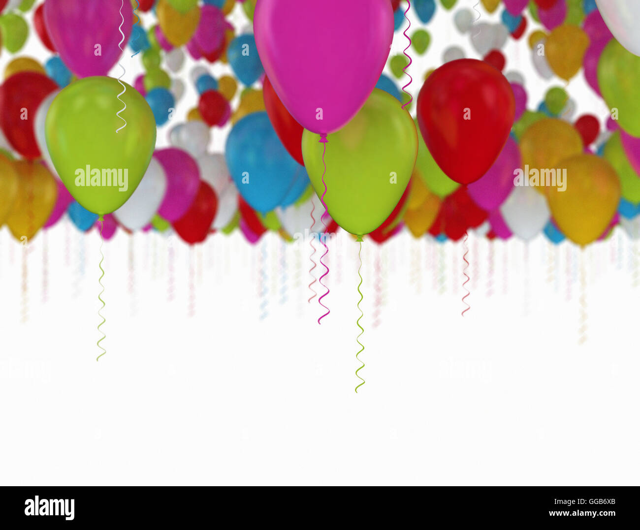 Molti colori palloncini su sfondo bianco Foto Stock