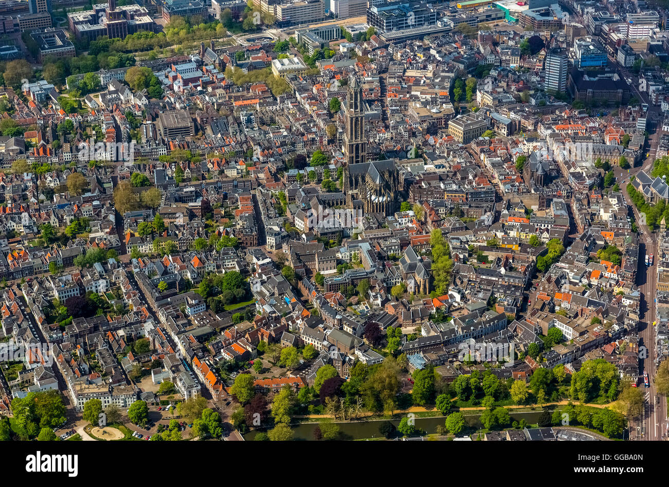 Vista aerea, nel centro di Utrecht, panoramica con la Torre del Duomo di Utrecht, Domkerk Utrecht, Utrecht, Olanda Settentrionale, Paesi Bassi, Foto Stock