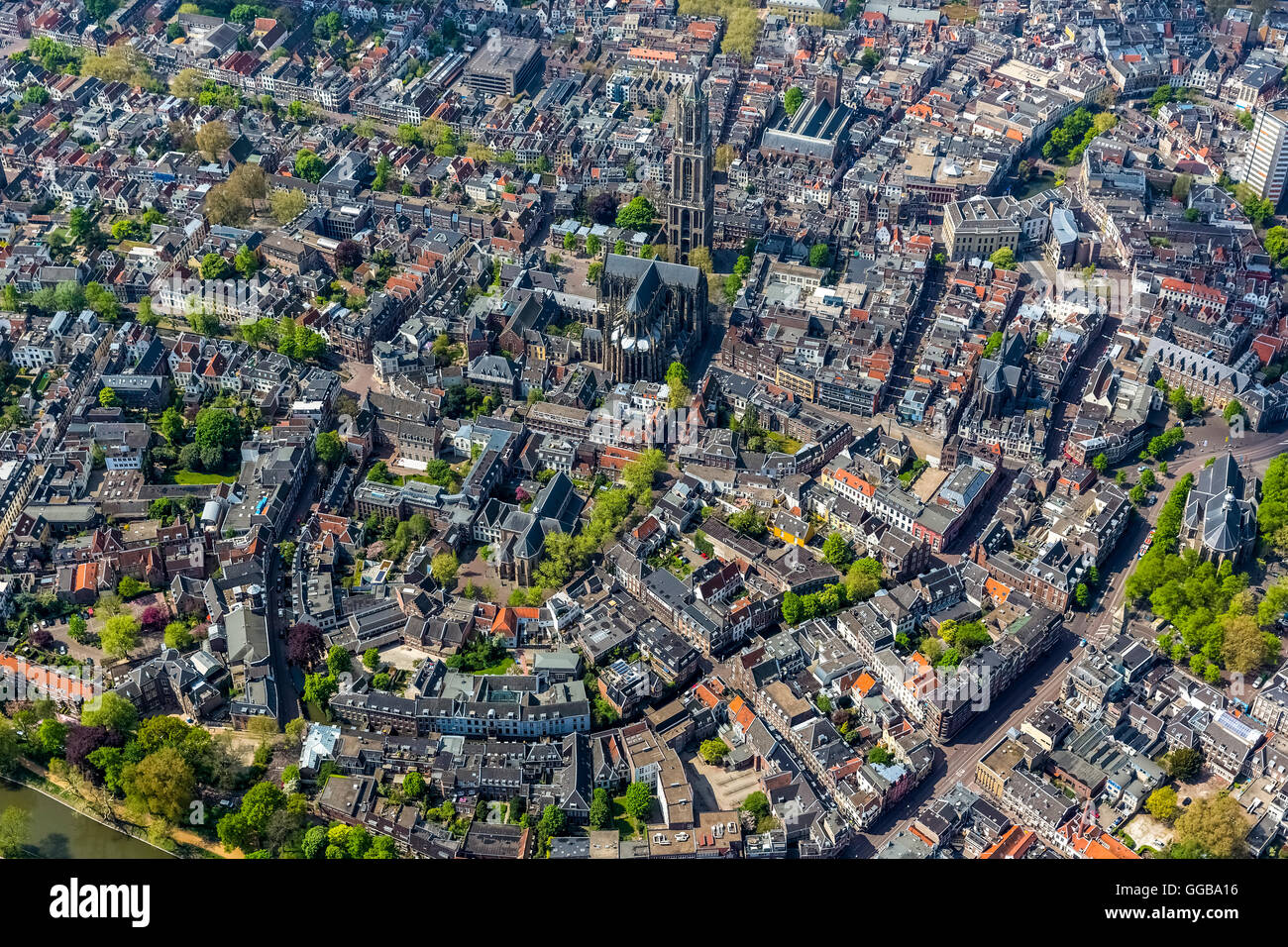 Vista aerea, nel centro di Utrecht, panoramica con la Torre del Duomo di Utrecht, Domkerk Utrecht, Utrecht, Olanda Settentrionale, Paesi Bassi, Foto Stock
