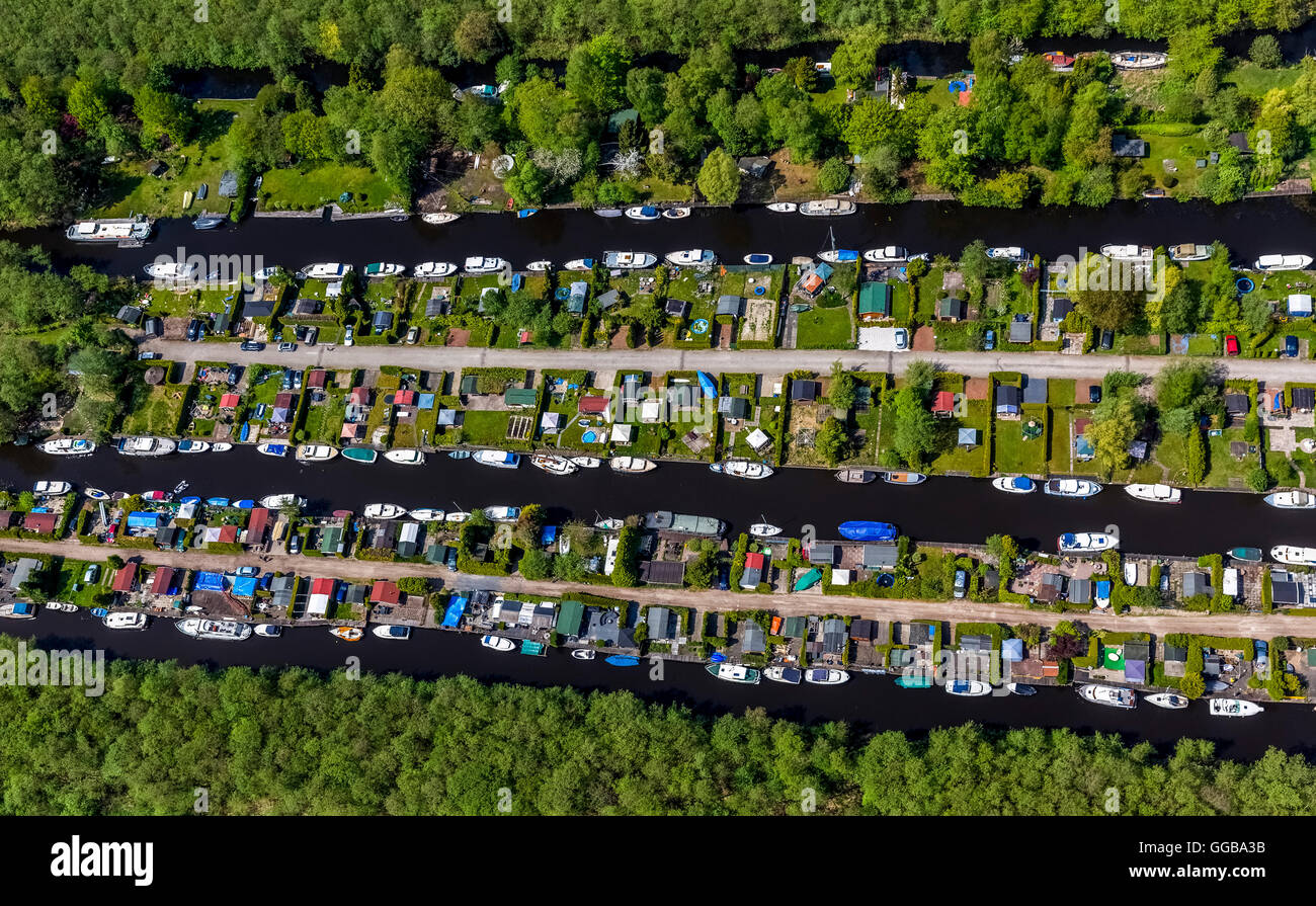 Vista aerea, Boomhoek Loosdrecht, boathouses, parco imbarcazioni Briljant Bungalow, Loosdrecht, North Holland, Paesi Bassi, l'Europa,aereo Foto Stock