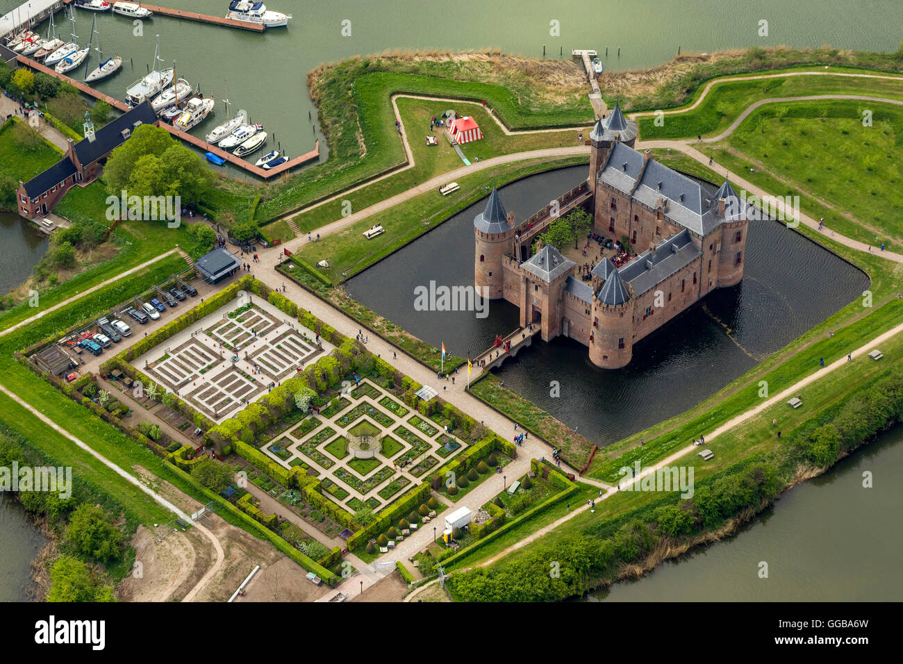 Foto aerea, Muiderslot Muider (castello), Waterschloss e museo, Muiden, North Holland, Paesi Bassi, Europa, vista aerea, Foto Stock