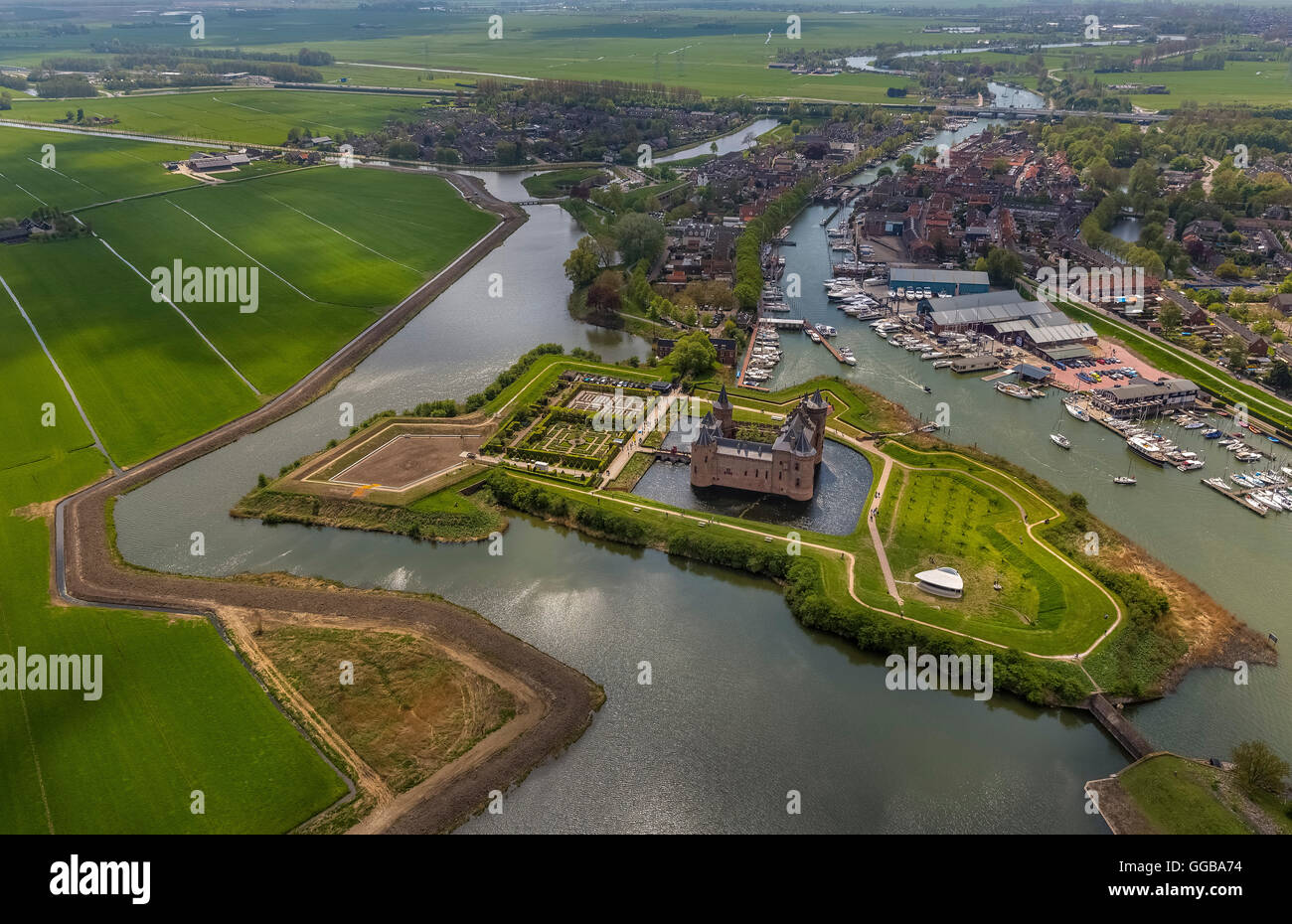 Foto aerea, Muiderslot Muider (castello), Waterschloss e museo, Muiden, North Holland, Paesi Bassi, Europa, vista aerea, Foto Stock
