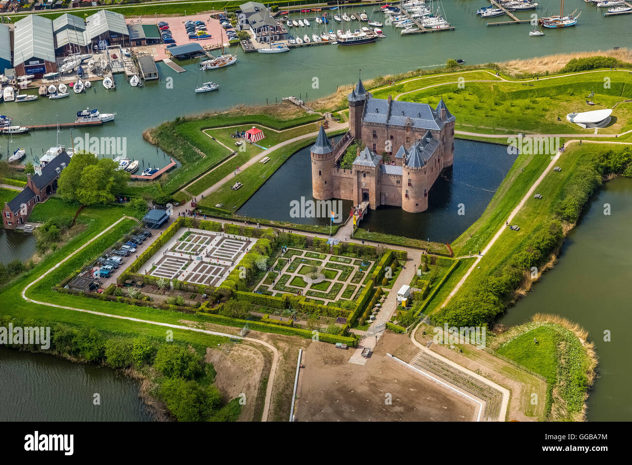 Foto aerea, Muiderslot Muider (castello), Waterschloss e museo, Muiden, North Holland, Paesi Bassi, Europa, vista aerea, Foto Stock