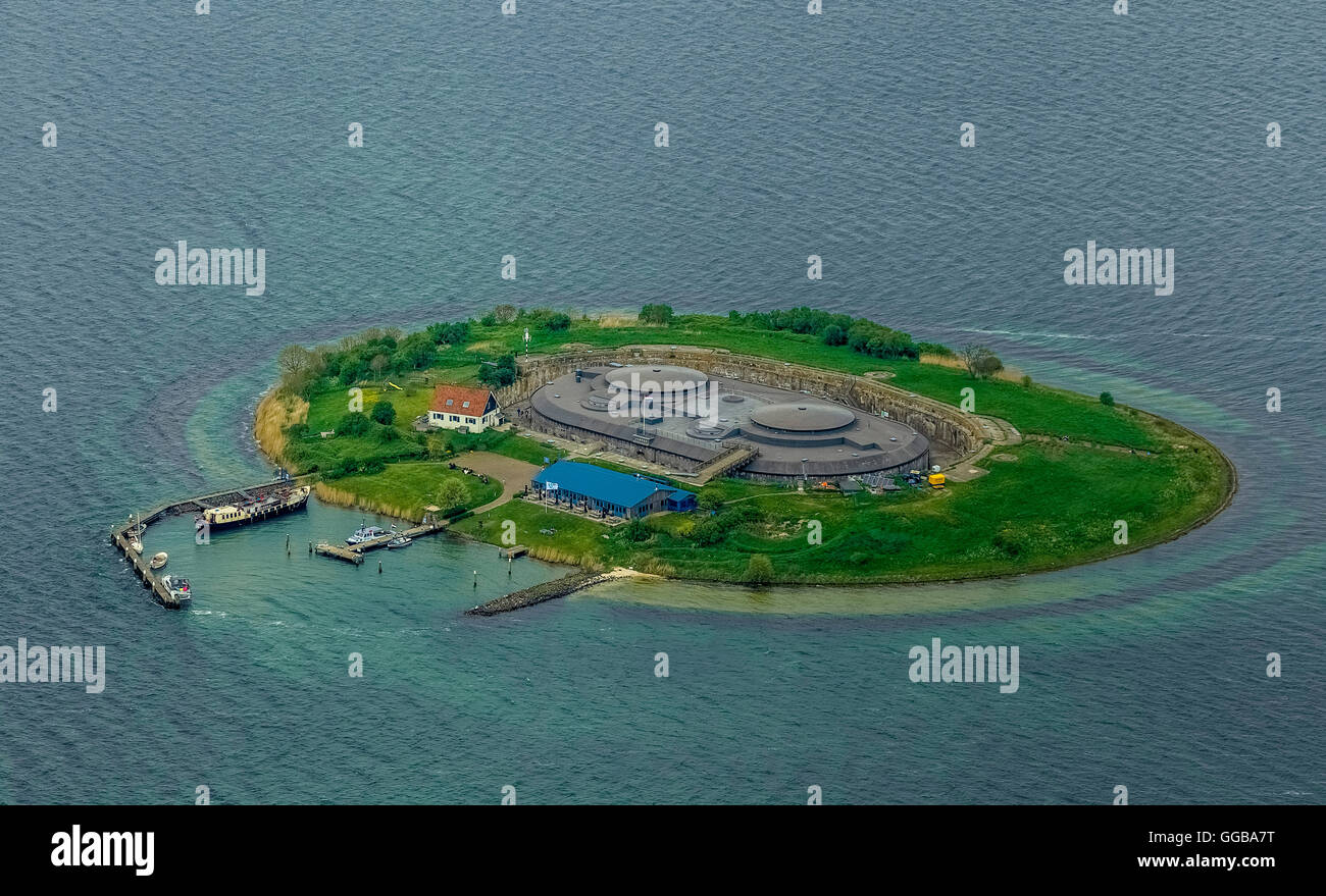 Vista aerea, Fort Eiland Pampus, Fort isola Pampus, Pampus è un'isola artificiale nel IJmeer, VOR volo sistema di navigazione, Foto Stock