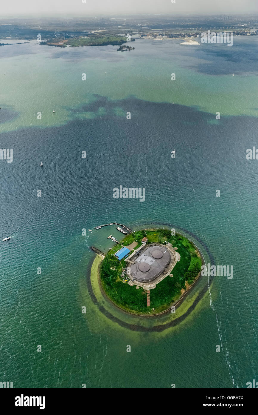 Vista aerea, Fort Eiland Pampus, Fort isola Pampus, Pampus è un'isola artificiale nel IJmeer, VOR volo sistema di navigazione, Foto Stock