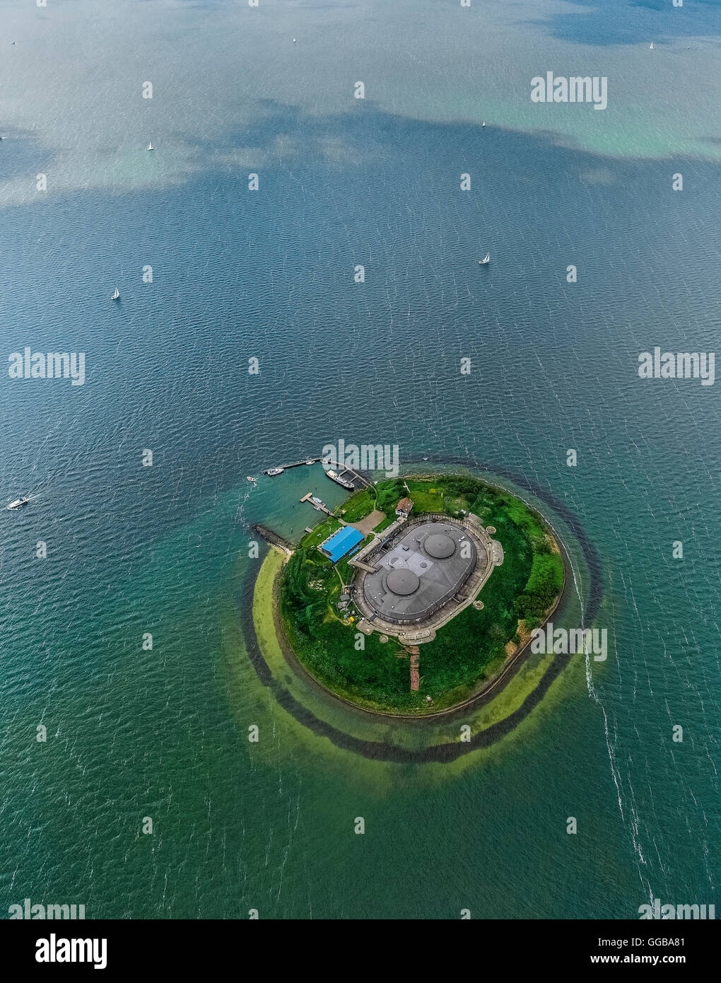 Vista aerea, Fort Eiland Pampus, Fort isola Pampus, Pampus è un'isola artificiale nel IJmeer, VOR volo sistema di navigazione, Foto Stock