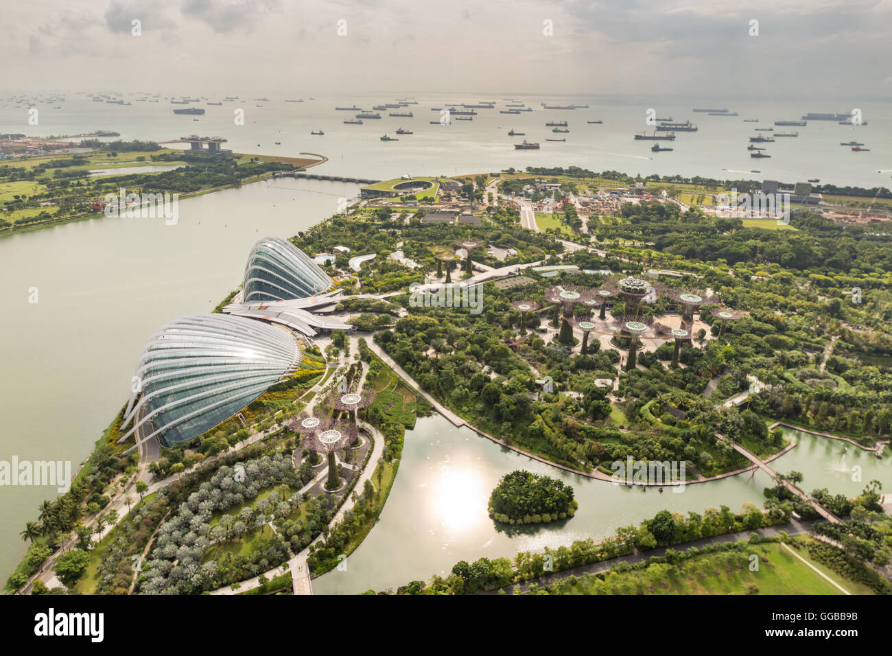 SINGAPORE - gennaio 15: vista notturna di Supertree Grove a giardini dalla baia il 15 gennaio 2016 a Singapore. Spanning 101 hecta Foto Stock