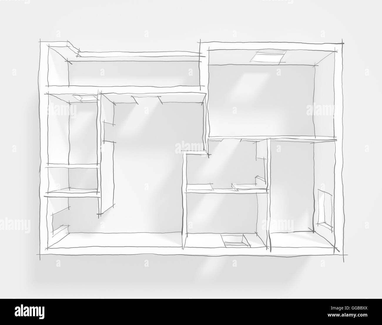 3D rendering di freehand sketch di carta vuoto appartamento modello Foto Stock