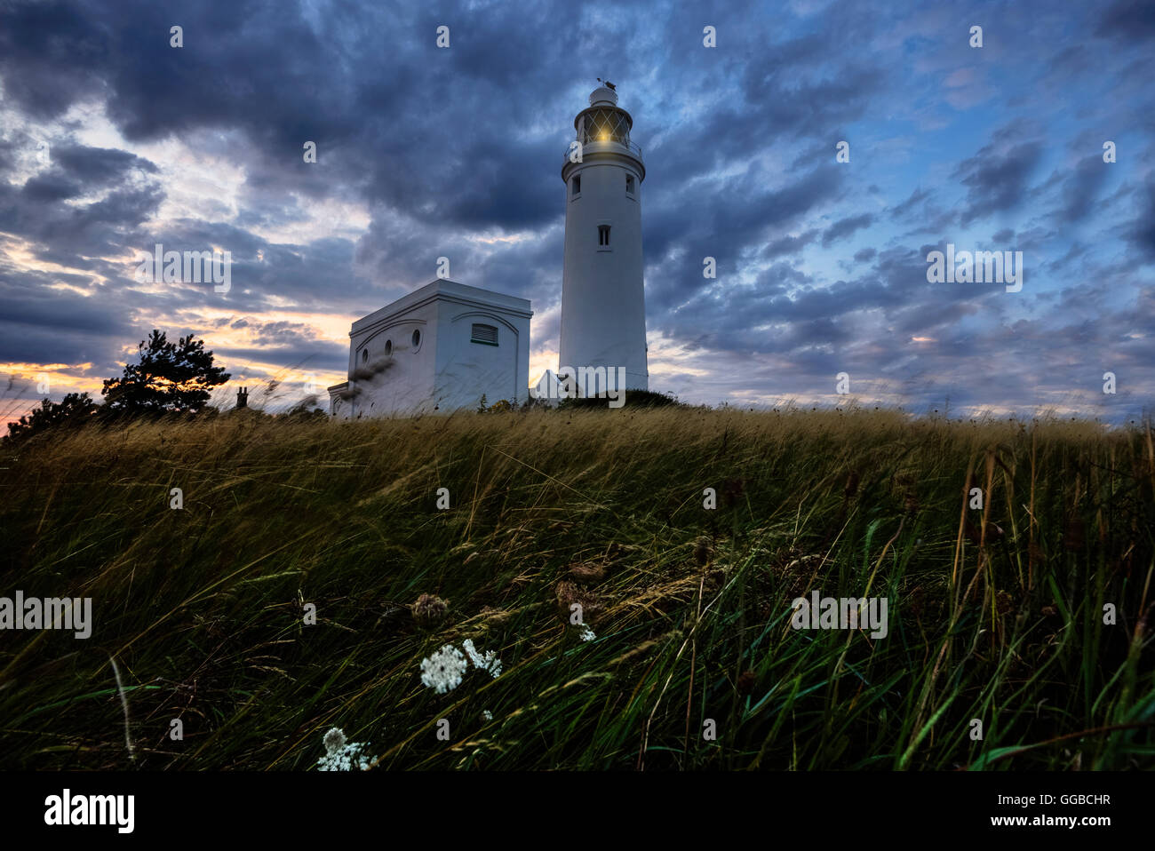 Hurst Point Lighthouse, Solent, Hampshire, Inghilterra, Regno Unito Foto Stock