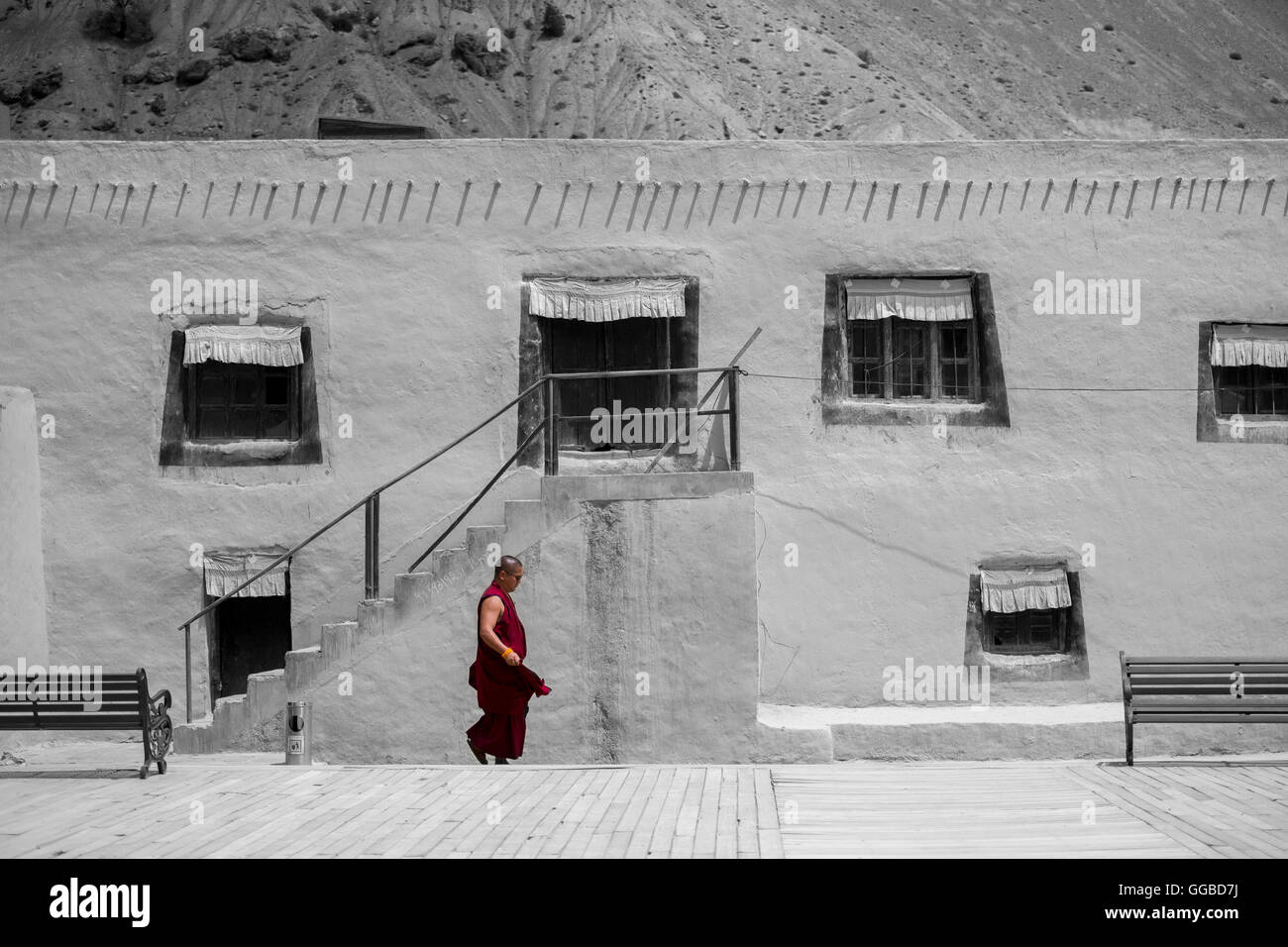 Monaco buddista al Tabo Monastero a Spiti Valley, India Foto Stock
