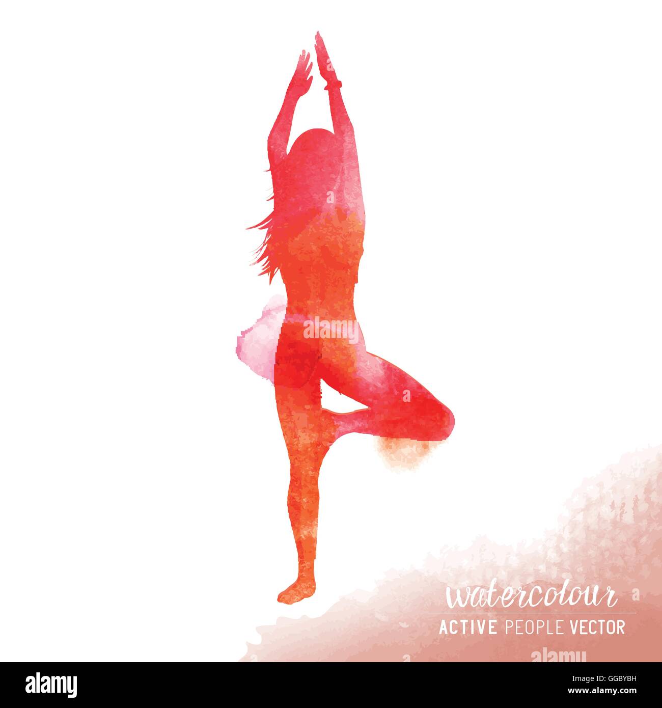 Una giovane donna in un posizione di yoga esercizio - Acquerello illustrazione vettoriale Illustrazione Vettoriale