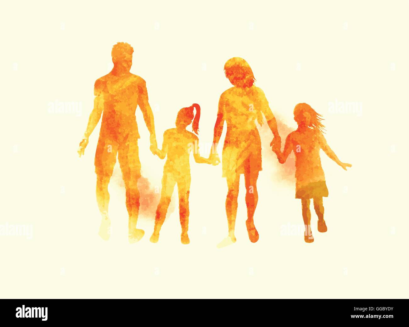 Una giovane famiglia felice camminare insieme. Acquerello illustrazione vettoriale. Illustrazione Vettoriale