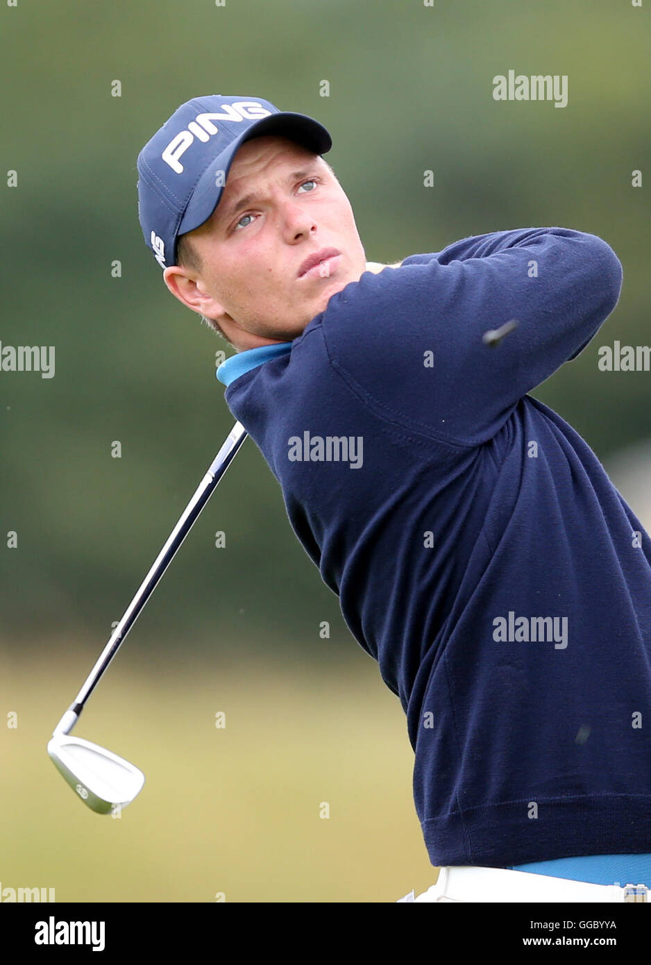 L'Inghilterra del Callum Shinkwin sulla quarta tee durante il giorno uno di Paul Lawrie gioca match a Archerfield Aeroporto collegamenti, East Lothian. Foto Stock