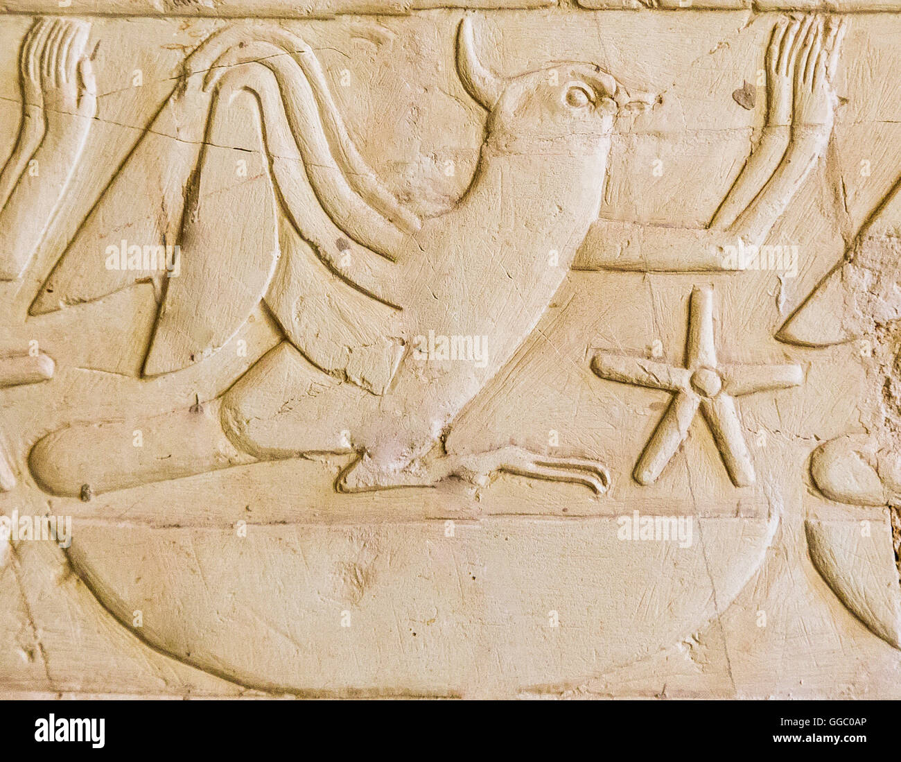 Di Luxor in Egitto, tomba di Kheruef, un uccello Rekhyt, che rappresentano il popolo d'Egitto, adorare il re. Foto Stock