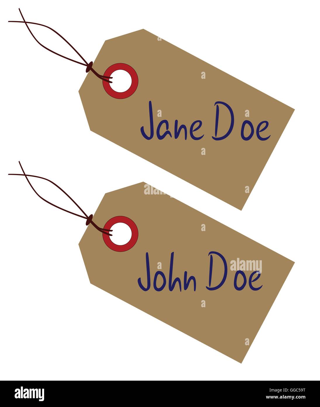Una Jane un d John Doe set di carta marrone tags su uno sfondo bianco Illustrazione Vettoriale