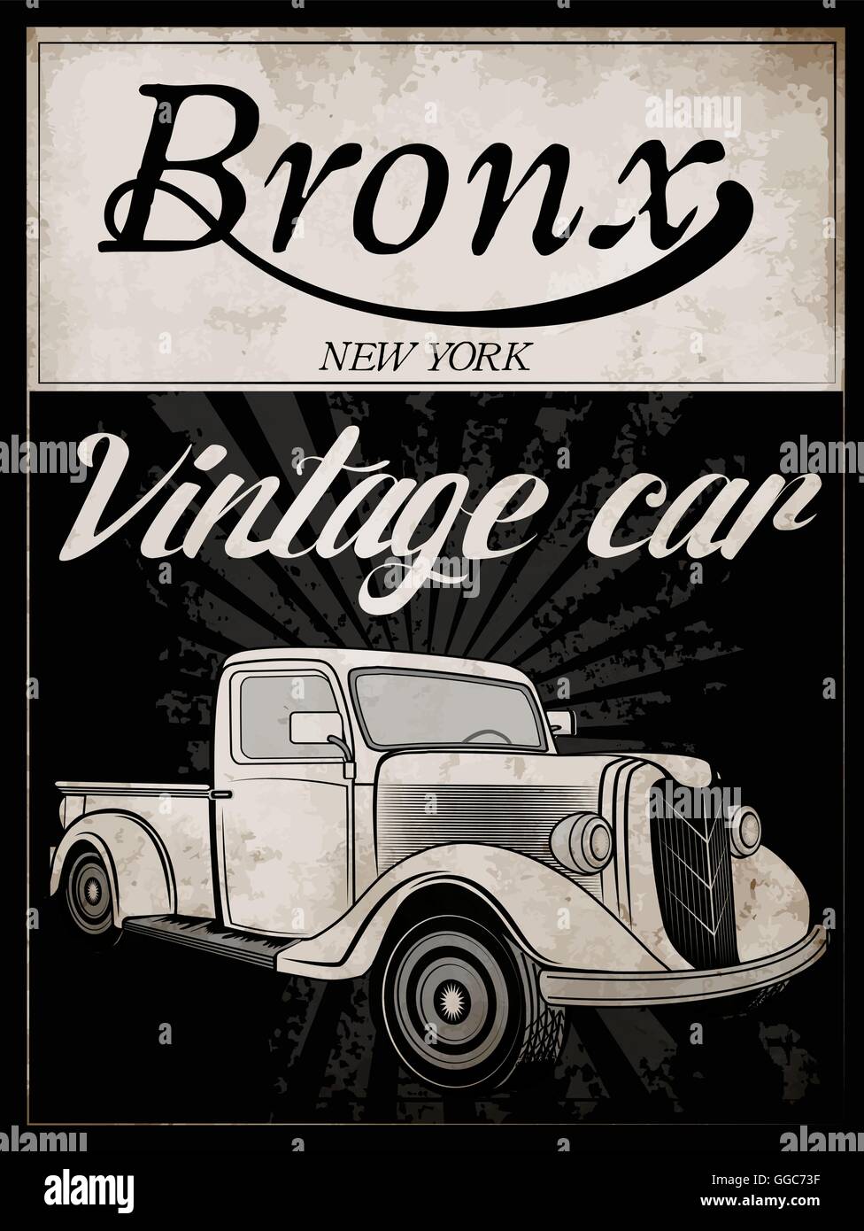 Vecchia vettura americana Vintage retrò classico uomo T shirt Graphic Design Illustrazione Vettoriale