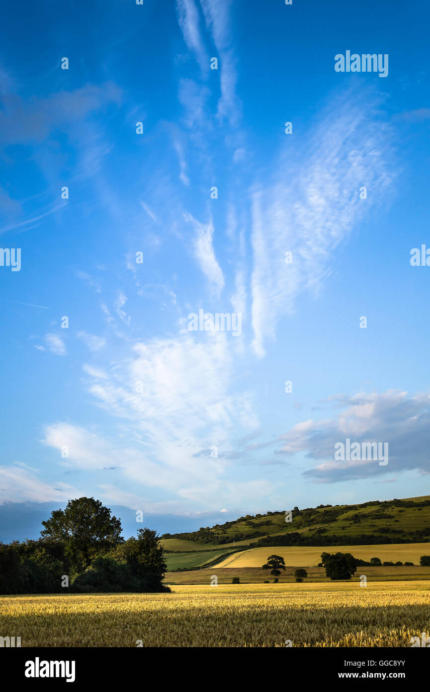 Un Wiltshire cielo sopra Heddington nella luce della sera Foto Stock