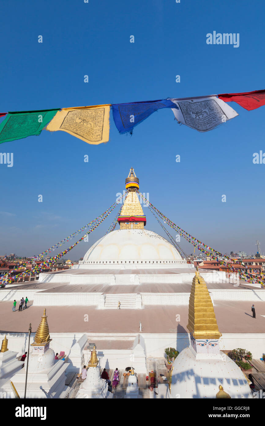 Il famoso stupa buddisti a Boudhanath, Kathmandu, Nepal Foto Stock