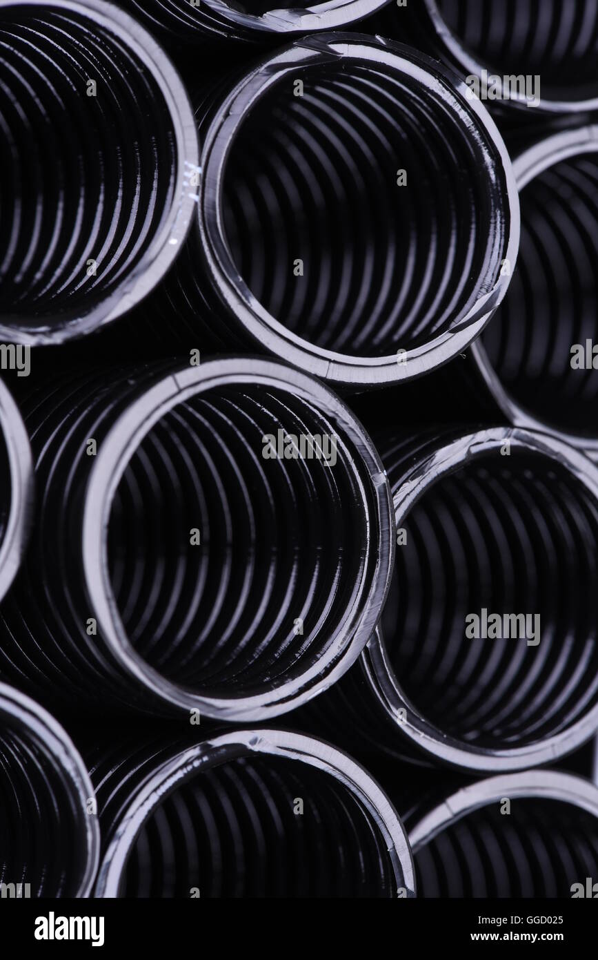 Tubo corrugato per l'installazione di cavo elettrico, primo piano Foto Stock