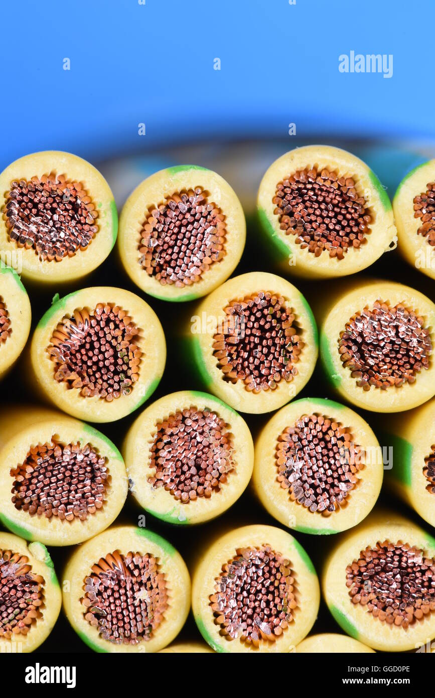 Gruppo di giallo e verde del cavo di terra closeup Foto Stock
