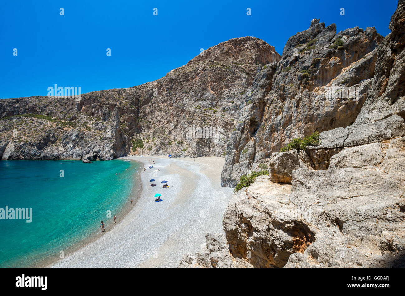 Agiofarago beach, Creta, Grecia. Agiofaraggo è una delle più belle spiagge di Creta. Esso è circondato da scogliere. Foto Stock