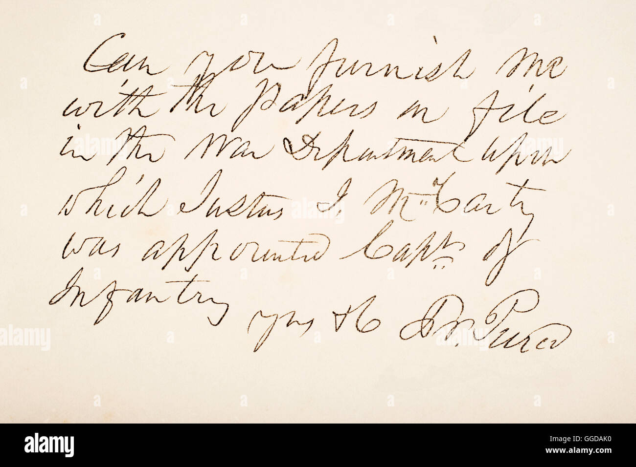 Franklin Pierce, 1804 - 1869. Quattordicesimo presidente degli Stati Uniti d'America. La scrittura a mano campione. Foto Stock
