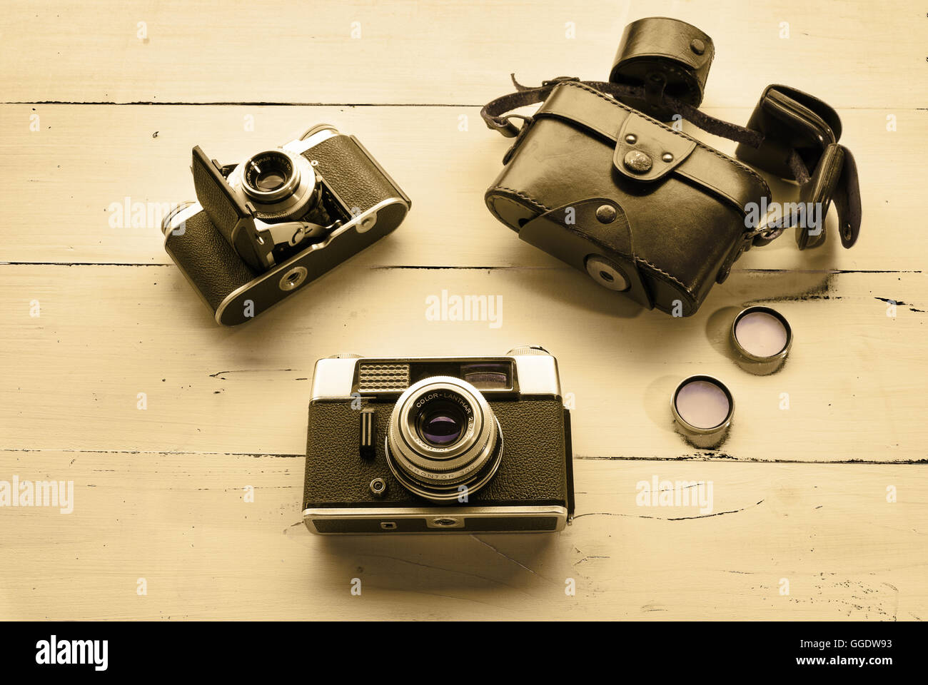 Un stile vintage foto a una bella fotocamere vintage Foto Stock