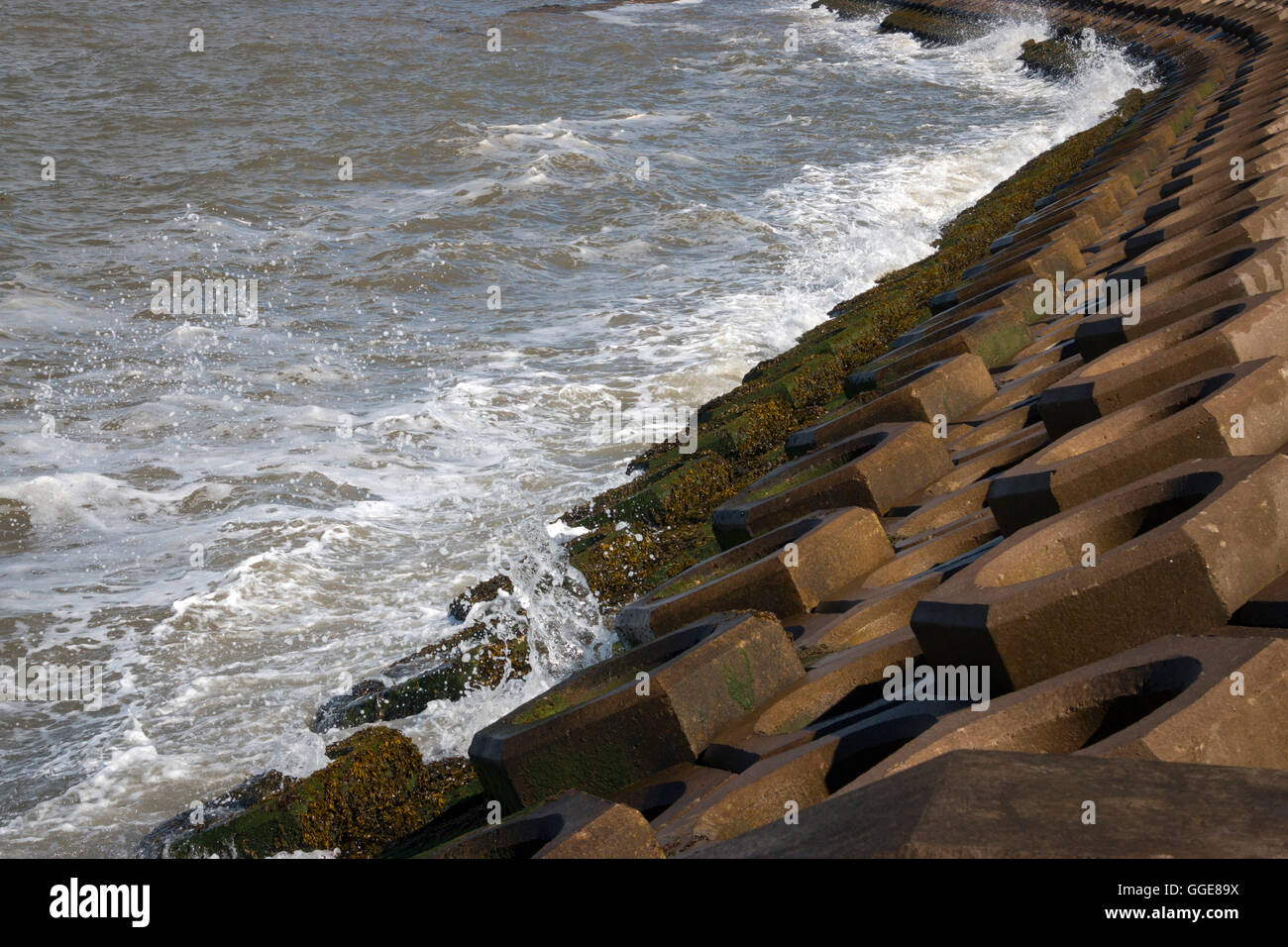 Le difese del mare sulla costa a Blackpool Foto Stock