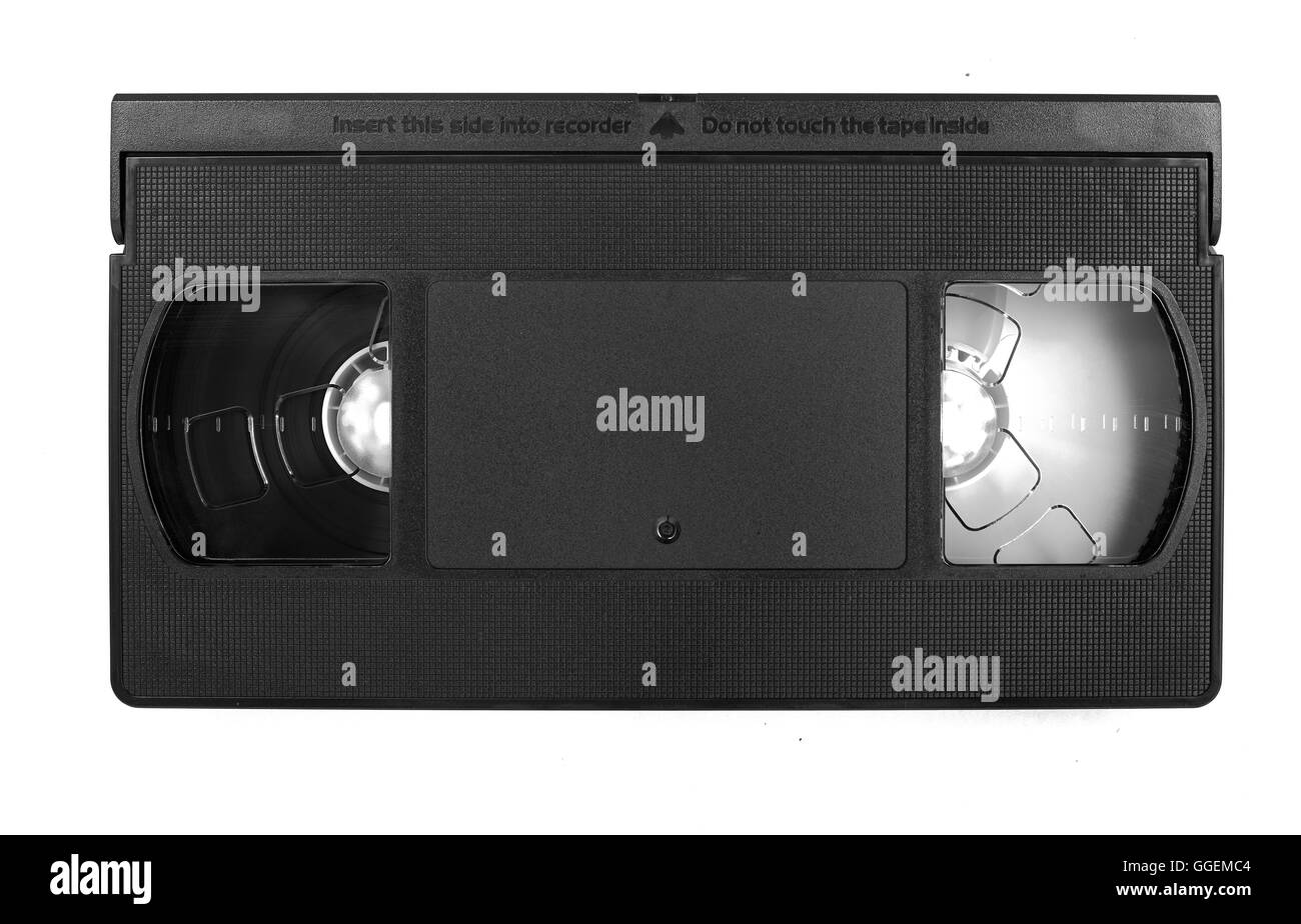 VHS video cassette a nastro isolati su sfondo bianco Foto Stock