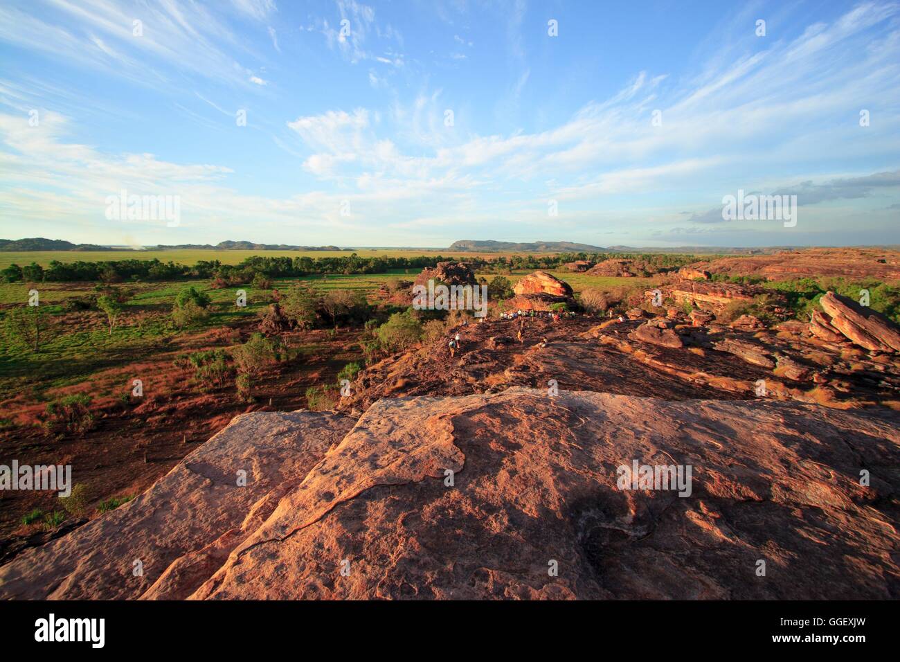 Guardando le Ubirr affioramento al tramonto. Foto Stock