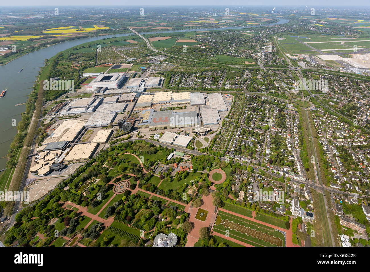 Vista aerea, la LTU Arena, Esprit Arena, Messe Dusseldorf, Stockum, foto aerea, aree di Dusseldorf foto aerea, Foto Stock