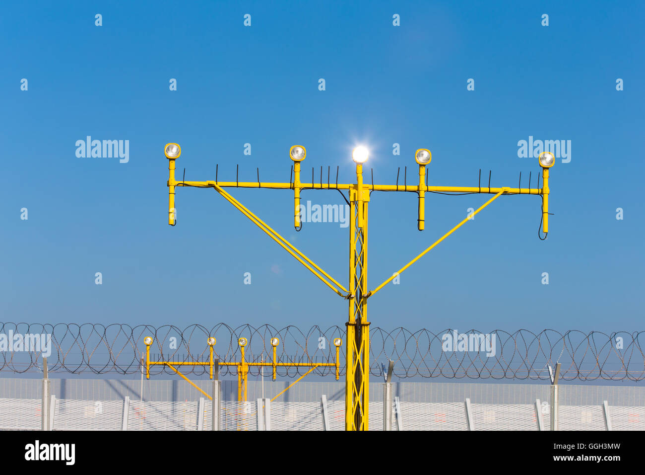 La navigazione delle luci di atterraggio Foto Stock
