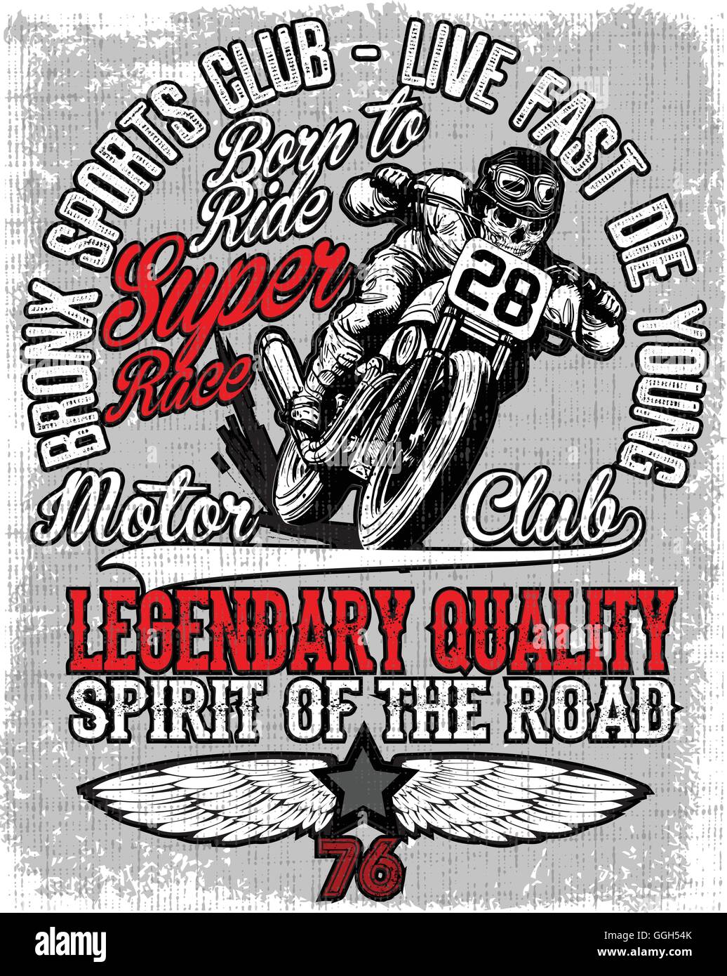 Etichetta del motociclo t-shirt design con illustrazione del trinciatore personalizzato Illustrazione Vettoriale